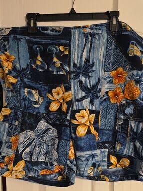 Caribbean Joe Men’s Blue & Yellow Floral Swim/Board Shorts, XL, EUC, Lined.